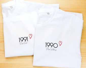 Heart date t-shirt / family t-shirt / mother night light t-shirt / matching t-shirt / birth year t-shirt