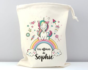 Pochon personnalisé / Sac de change bébé / Sac a vêtements d'enfant / Licorne