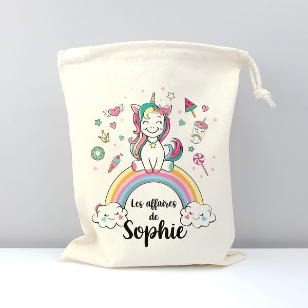 Pochon personnalisé / Sac de change bébé / Sac a vêtements d'enfant / Licorne