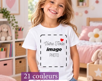 Customizable children's t-shirt with photo, text, and logo / Children's message t-shirt / Children's announcement t-shirt / Children's heart t-shirt