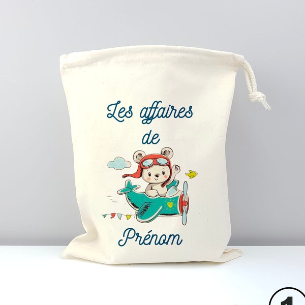 Pochon personnalisé / Sac de change bébé / Sac a vêtements d'enfant / Ourson