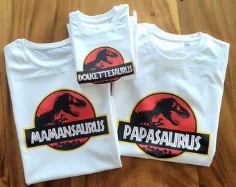 T-shirt assorti dinosaure, papasaurus, mamansaurus, bébésaurus