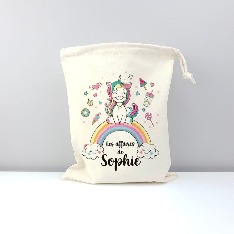 Personalized pouch / Baby changing bag / Children's clothing bag / Unicorn image 1