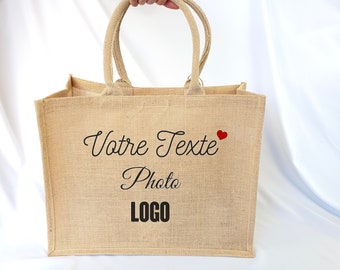 Cabas en jute personnalisable - Cabas personnalisé avec votre logo - Sac en jute personnalisé - Sac de plage personnalisé