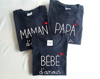 T-shirt assorti / T-shirt famille / T-shirt famille d'amour / T shirt maman d'amour / T shirt papa d'amour / Tshirt bébé d'amour