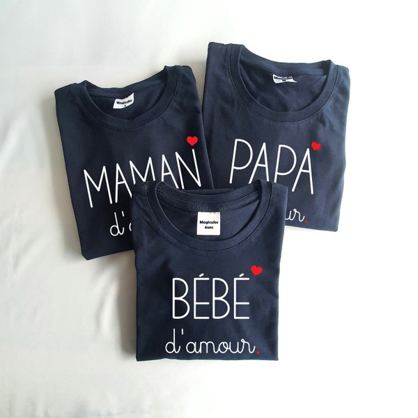 T-shirt assorti / T-shirt famille / T-shirt famille d'amour / T shirt maman d'amour / T shirt papa d'amour / Tshirt bébé d'amour