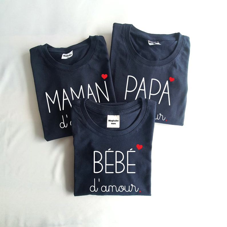 T-shirt assorti / T-shirt famille / T-shirt famille d'amour / T shirt maman d'amour / T shirt papa d'amour / Tshirt bébé d'amour image 1