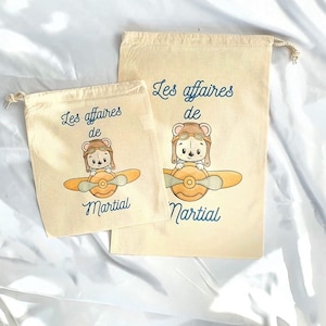 Pochon personnalisé / Sac de change bébé / Sac a vêtements d'enfant/ aviateur / sac ourson avion