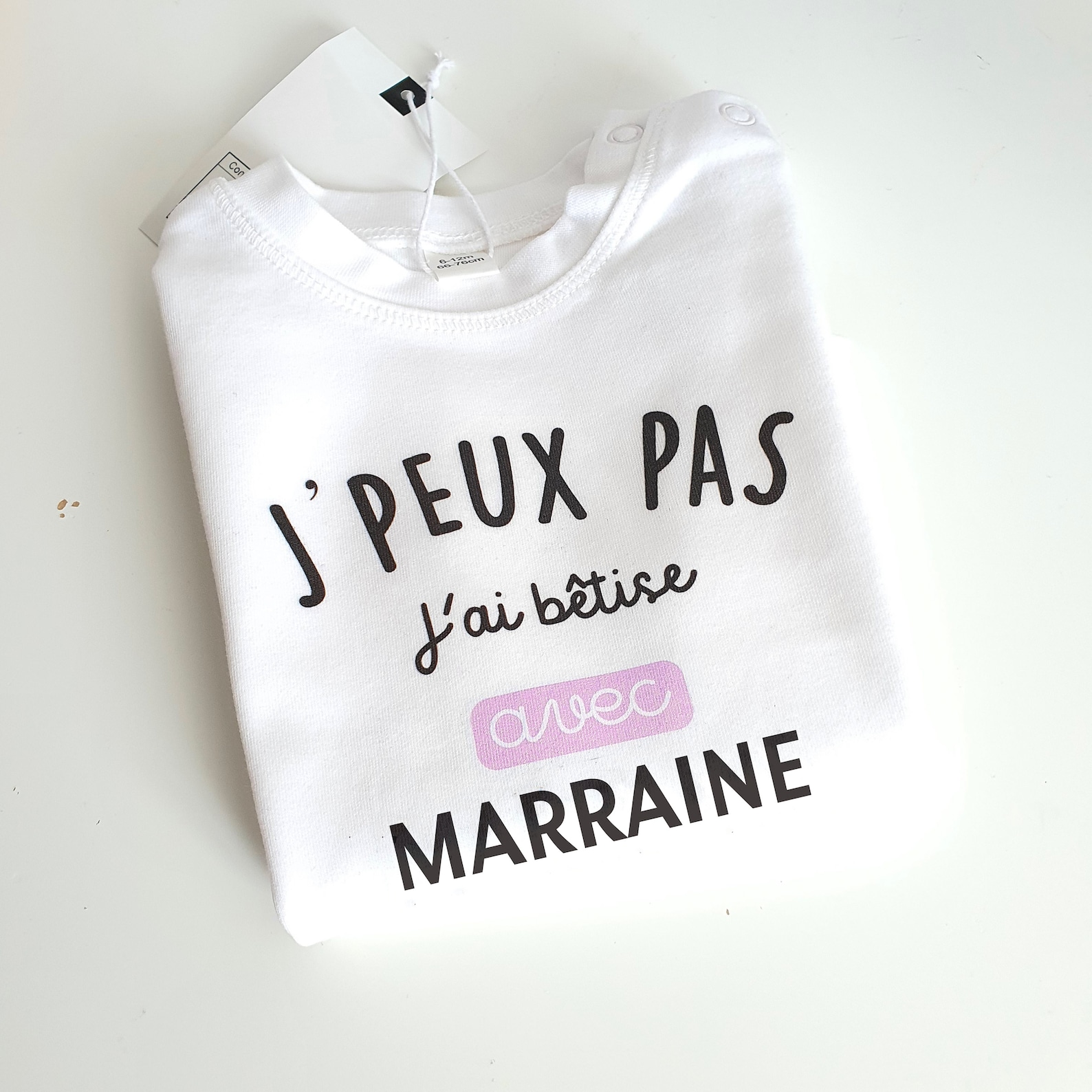 Body Bébé Bio 'J'peux Pas J'Ai Bêtise Avec Ma Marraine' - Manches Courtes Cadeau Naissance