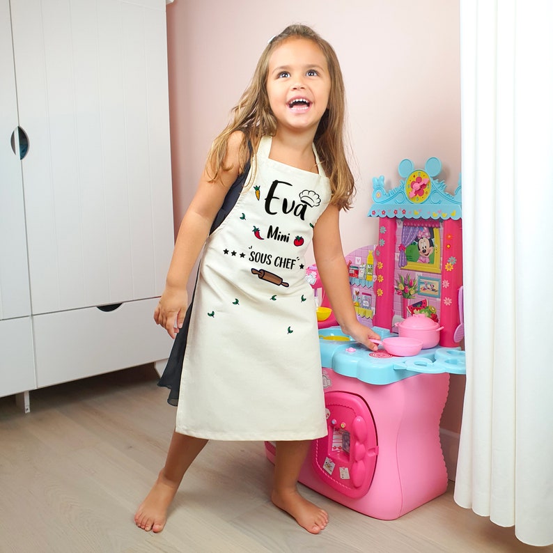 Personalized child apron Children's kitchen apron Children's Minnie apron Children's stitch apron Apron for children. image 2