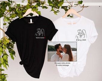 Tshirt portrait contour / photo couple portrait / cadeau saint Valentin / portrait famille personnalisé photo contour