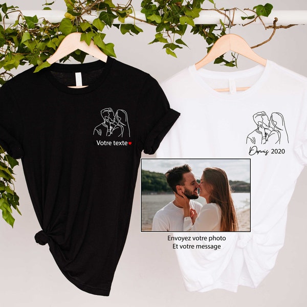 Tshirt portrait contour / photo couple portrait / cadeau saint Valentin / portrait famille personnalisé photo contour