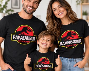 T-shirt assorti dinosaure, papasaurus, mamansaurus, bébésaurus