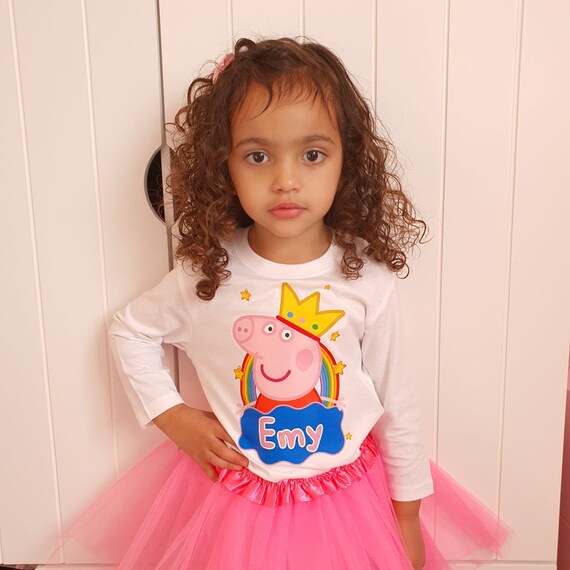 T-shirt Personnalisé Enfant George & Peppa Pig Anniversaire - Fruit Of The Loom - 100% Coton Blanc - Neuf Avec étiquettes