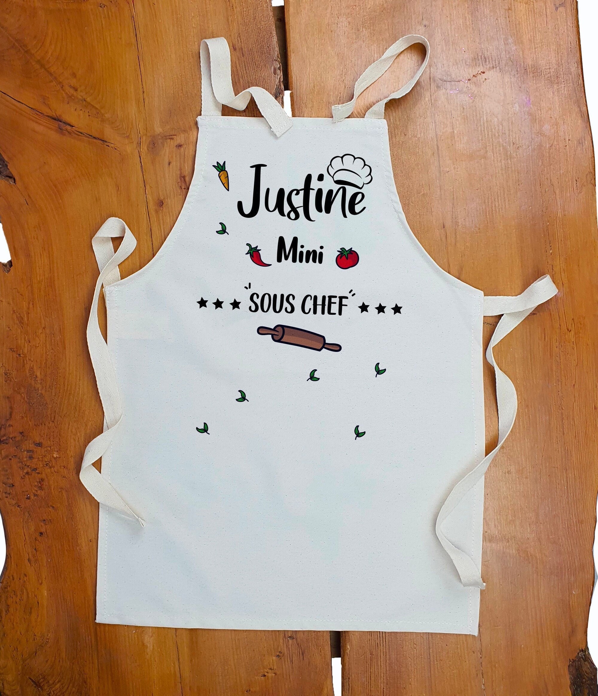 Kit tablier et toque enfant - personnalisé avec prénom ou texte de