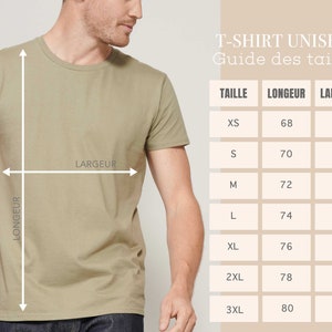 May include: Size chart for a unisex t-shirt. The chart shows the size, length in inches, and width in inches for sizes XS to 3XL.