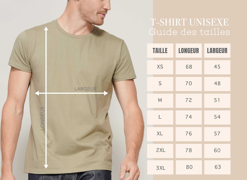 May include: Size chart for a unisex t-shirt. The chart shows the size, length in inches, and width in inches for sizes XS to 3XL.