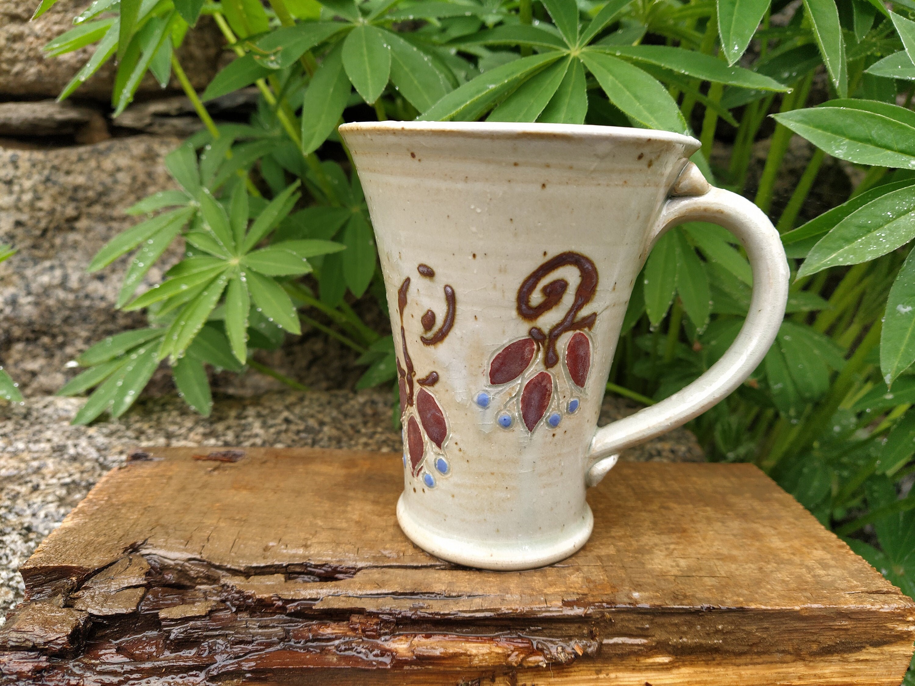 Tasse en Grès Pour Infusions ou Thé avec Decoration de Fleurs