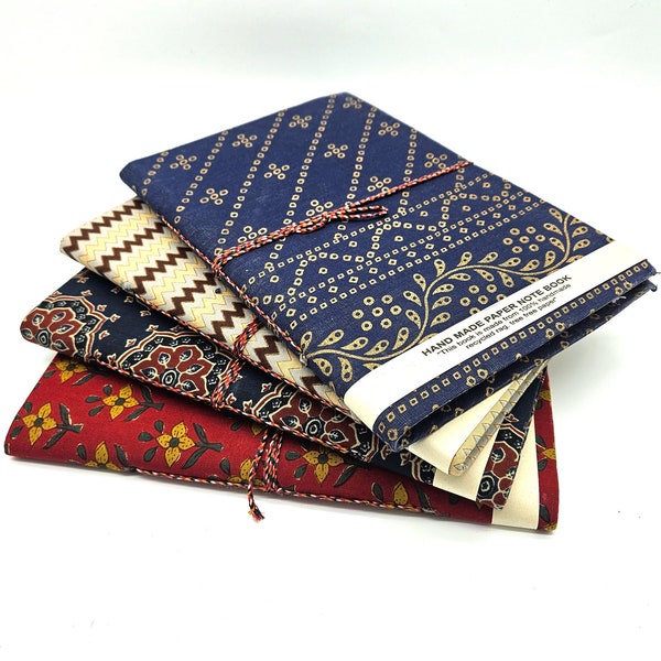 Journal Hand Made, Recycled Paper, Block Printed Fabric Cover, Blank Pages 7" x 5", excellent Durable Upcycled Cotton Paper 45- 50 pgs