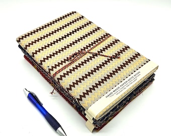 Handmade Block Print Journal, Upcycled Cotton Fiber Paper, Multi Media