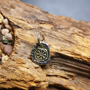 Gandhanra Tibetan Buddhist Amulet,Lucky Wheel Pendant for Prayer Bead, Mala Accessories,Sterling Silver Gold Plated,Tibetan Jewelry