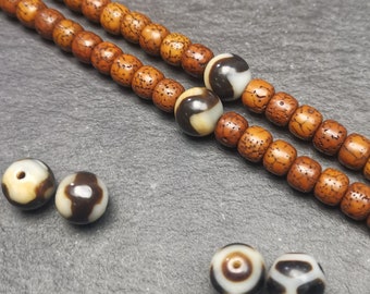 Gandhanra Tibetan Mandala 3 Eyes Dzi,Tiger Tooth Dzi, Bead Accessories,Dzi Spacer Beads,Marker Beads for Mala,Necklace,Amulet,0.4" × 0.4"