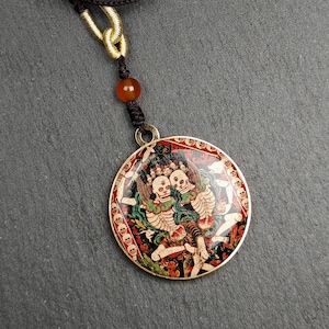 Gandhanra Vintage Tibetan Amulet,Double Sided Citipati Skull + Drashi Lhamo Pendant,Protective Charm,Spiritual Gift