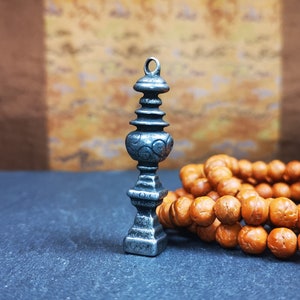 Gandhanra Handmade Tibetan Buddhist Tower Amulet,Stupa,Pagoda Pendant,Made of Cold Iron,2.16 inches