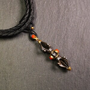 Gandhanra Tibetan Buddhist Amulet,Dorje Vajra Pendant, Made of Cold Iron,Inlaid with Agate
