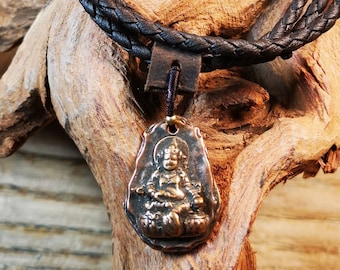 Gandhanra Handmade Amulet,Yellow Jambhala Pendant with Leather Necklace,Made of Brass