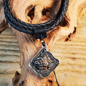 Gandhanra Antique Tibetan Buddhist Amulet,Tiger-the Four Dignities(Garuda,Tiger,Dragon,Lion),Buddhist Protective Talisman,Inlaid with Sliver