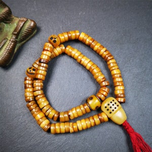 Gandhanra Old Tibetan 108 Yak Bone Mala,Prayer Beads Necklace,Rosary Beads for Meditation,Diameter 0.35&quot;, Circumference 16.5&quot;