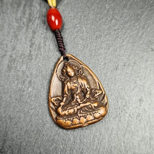 Gandhanra Altes tibetisches Buddha-Statuen-Amulett, einzigartiger grüner Tara-Anhänger, schützender Schmuck