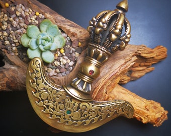 Gandhanra Antique Tibetan Amulet Ritual,Kartika(knife of the dakinis), Trantic Buddhism Dharma, Made of Brass,Agate