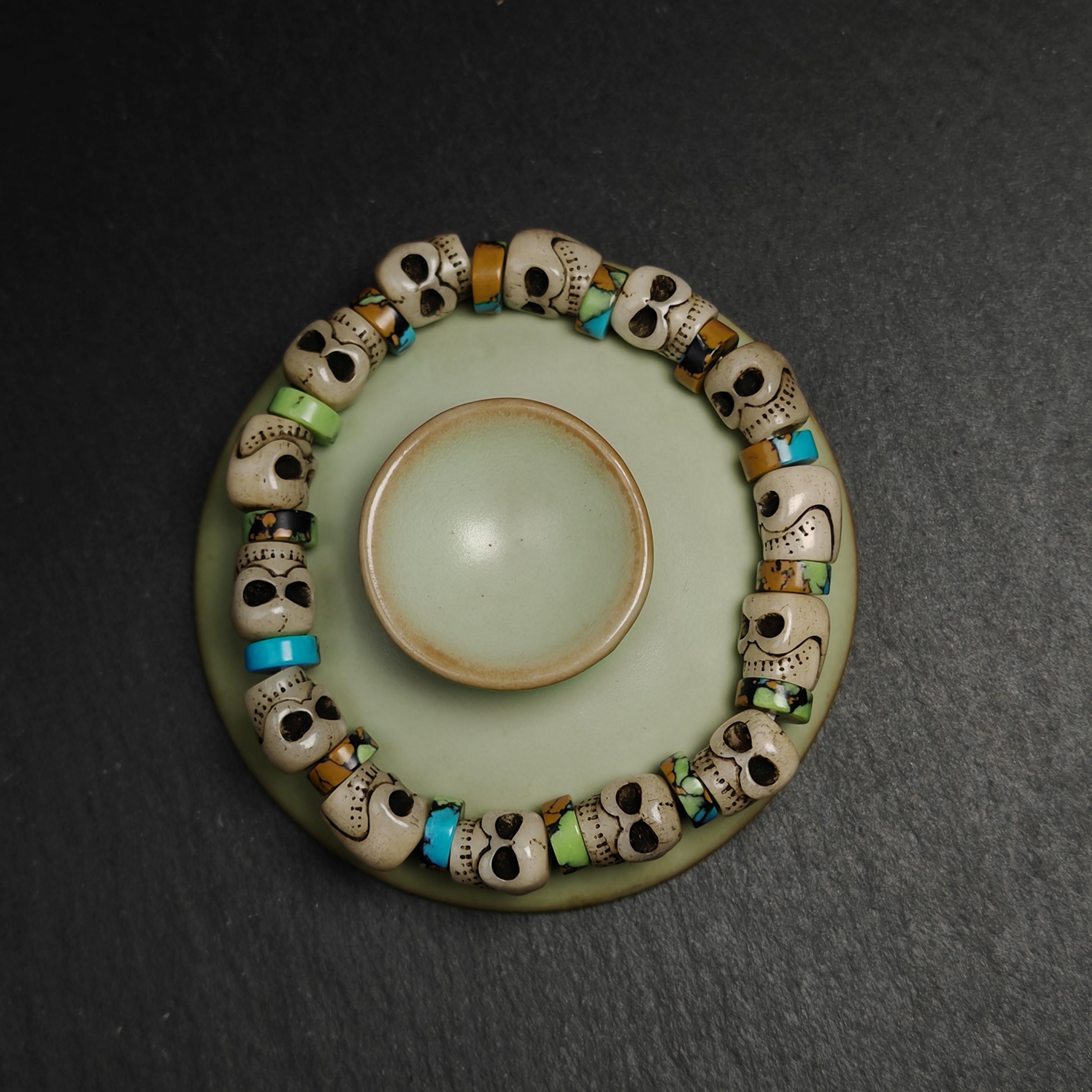 本物の9mmチベットチティパティスカルビーズブレスレット｜ユニークな