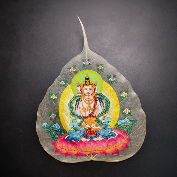 Gandhanra Handpainted Bodhi Leaf Thangka,packed in Wooden Picture