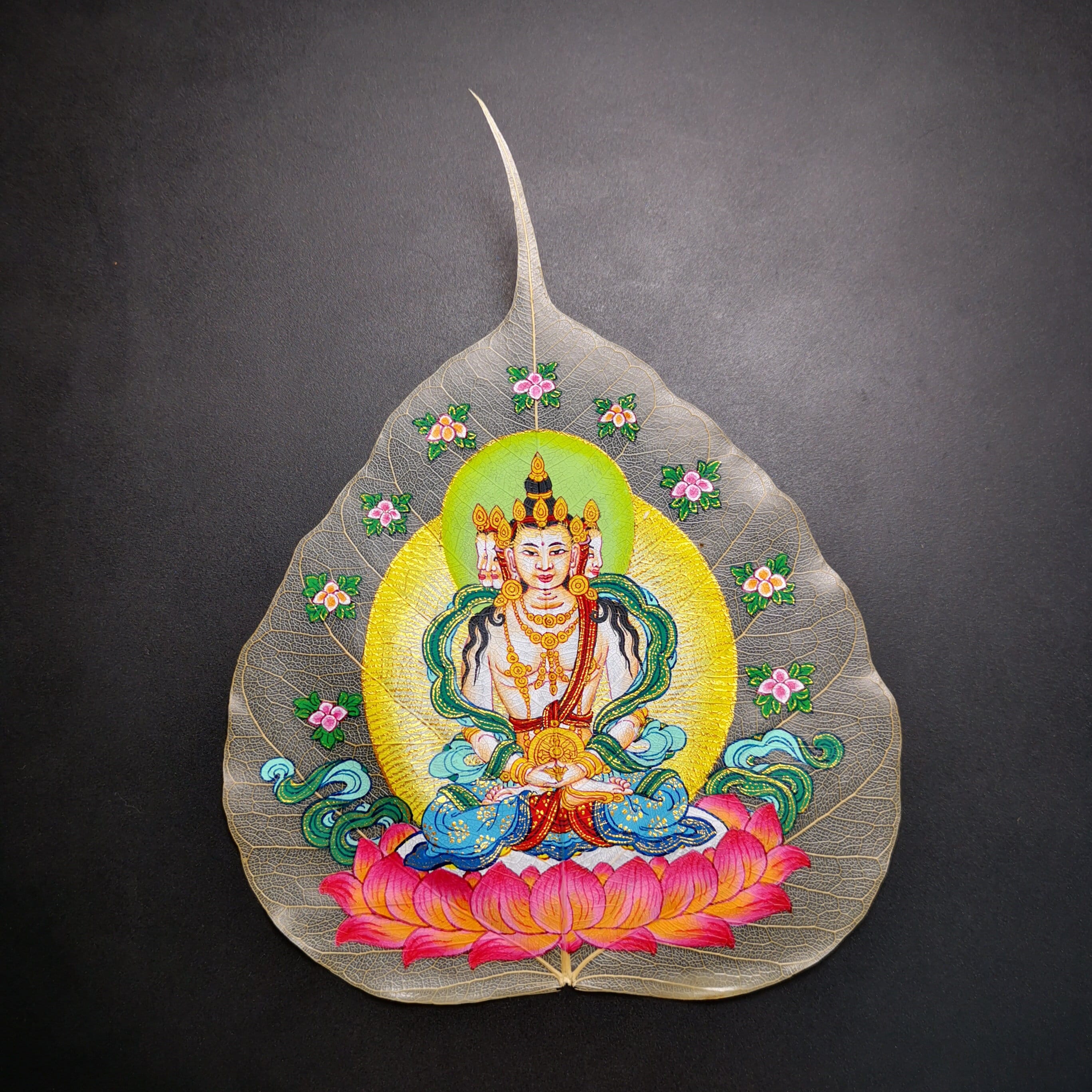 Gandhanra Handpainted Bodhi Leaf Thangka,packed in Wooden Picture