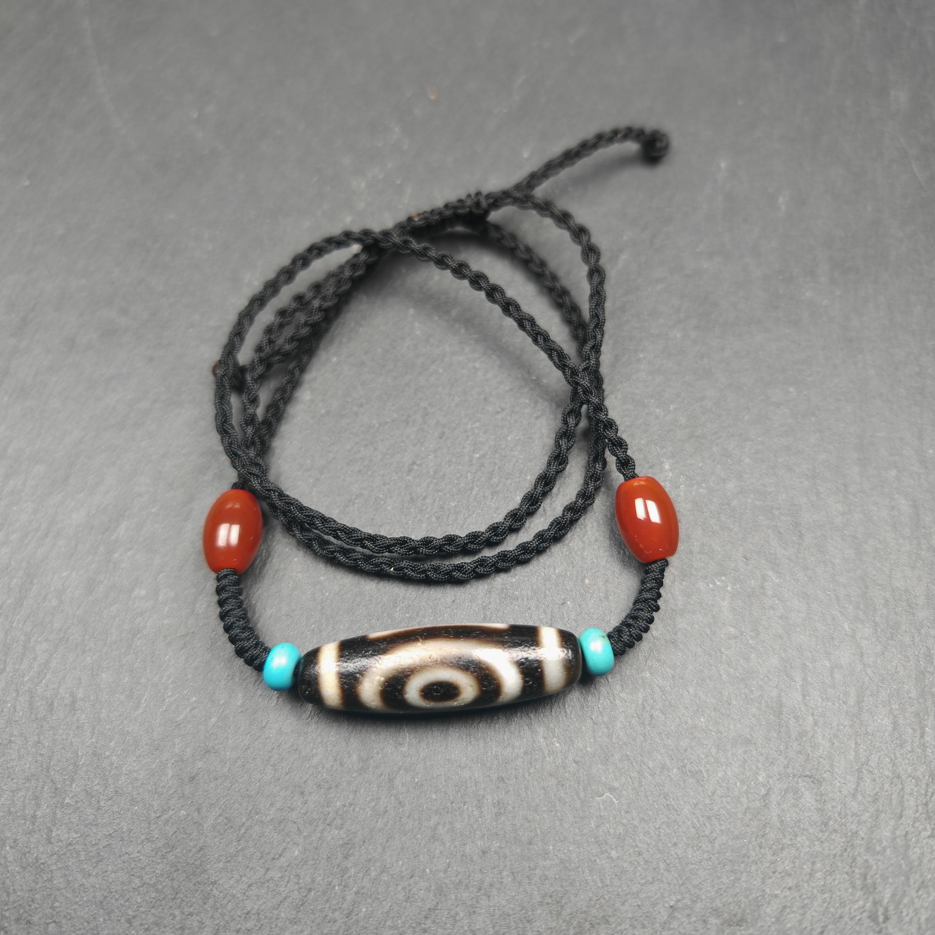 Gandhanra Antique Tibetan Dzi Bead Necklace,2 Eyes Heaven & Earth