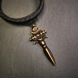 Gandhanra Handmade Tibetan Amulet Necklace,Cross Vajra Phurba,Kila(Dorje Phurba) ,Made of Brass,2.36&quot;