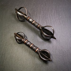Gandhanra Vintage Five-pronged Vajra Dorje,Tibetan Tantric Buddhism (Vajrayana) Ritual,Altar Tool,Made of Cold Iron,Inlaid Copper