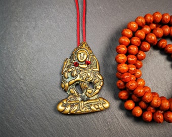 Old Tibetan Buddha Statue Pendant, Vajrasattva, Dorje Sempa,2.24" × 1.57"