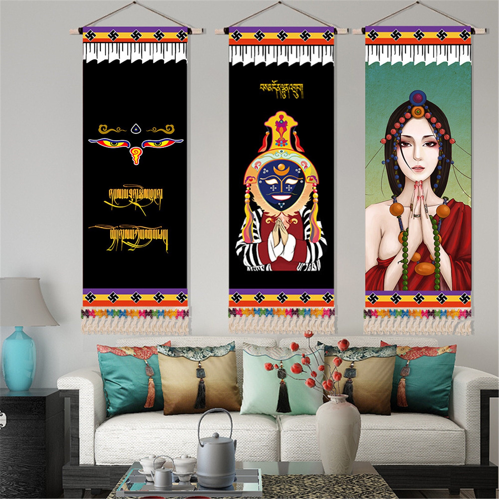 Gandhanra Tibetan Wall Art Scroll Tassel Tapestry Wall