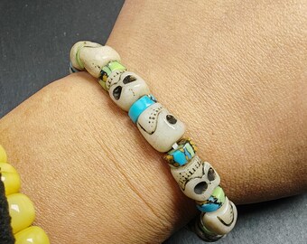 本物の9mmチベットチティパティスカルビーズブレスレット｜ユニークな