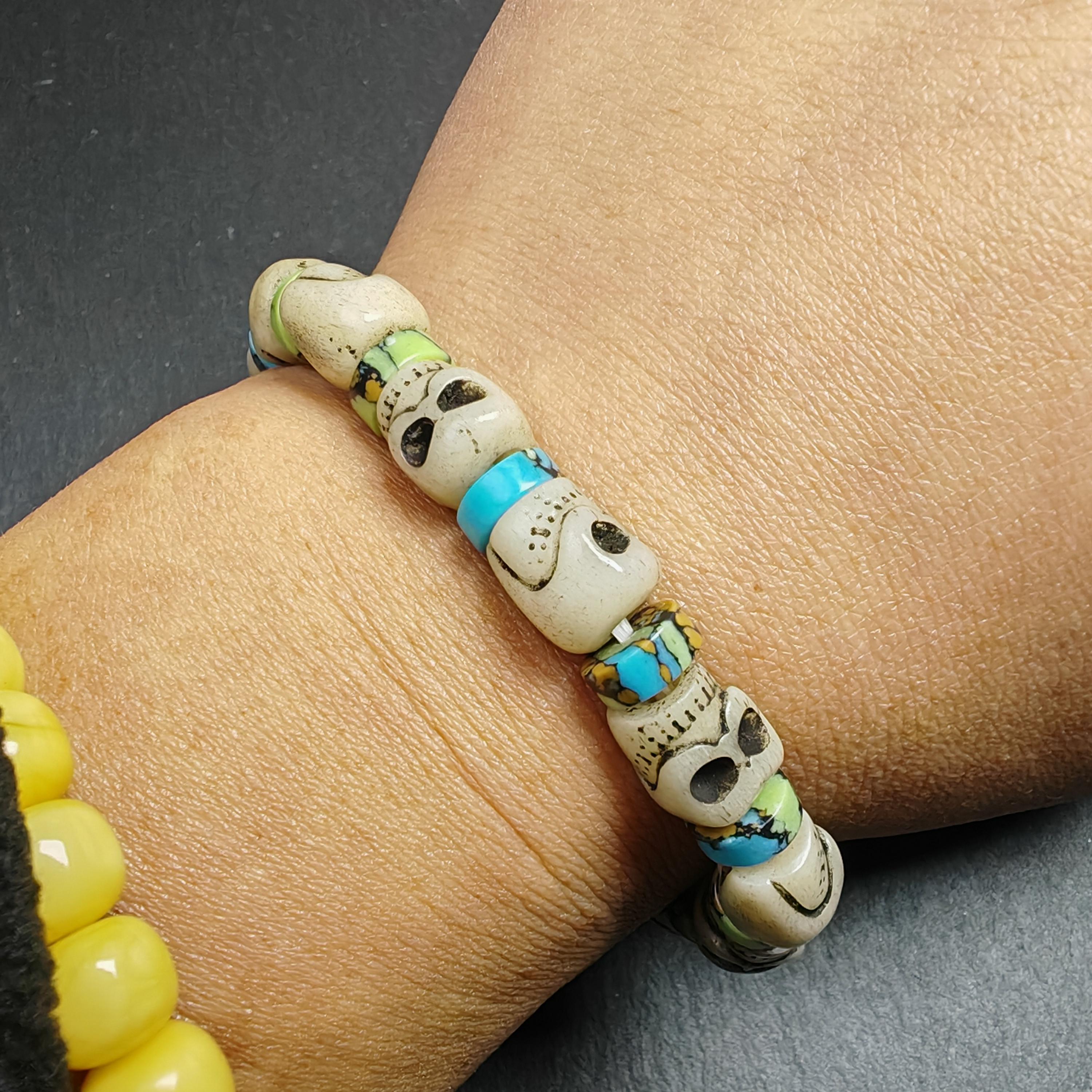 本物の9mmチベットチティパティスカルビーズブレスレット｜ユニークな