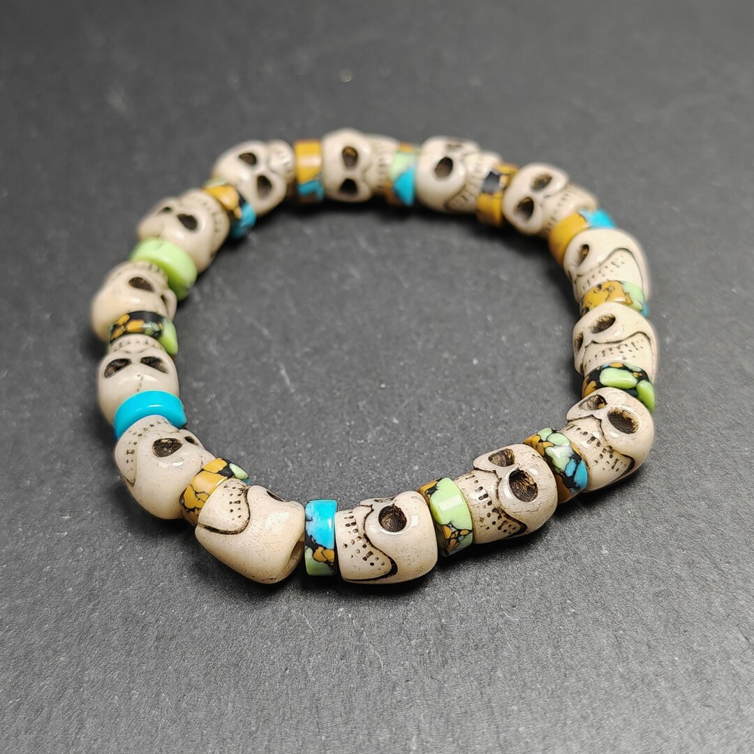 本物の9mmチベットチティパティスカルビーズブレスレット｜ユニークな