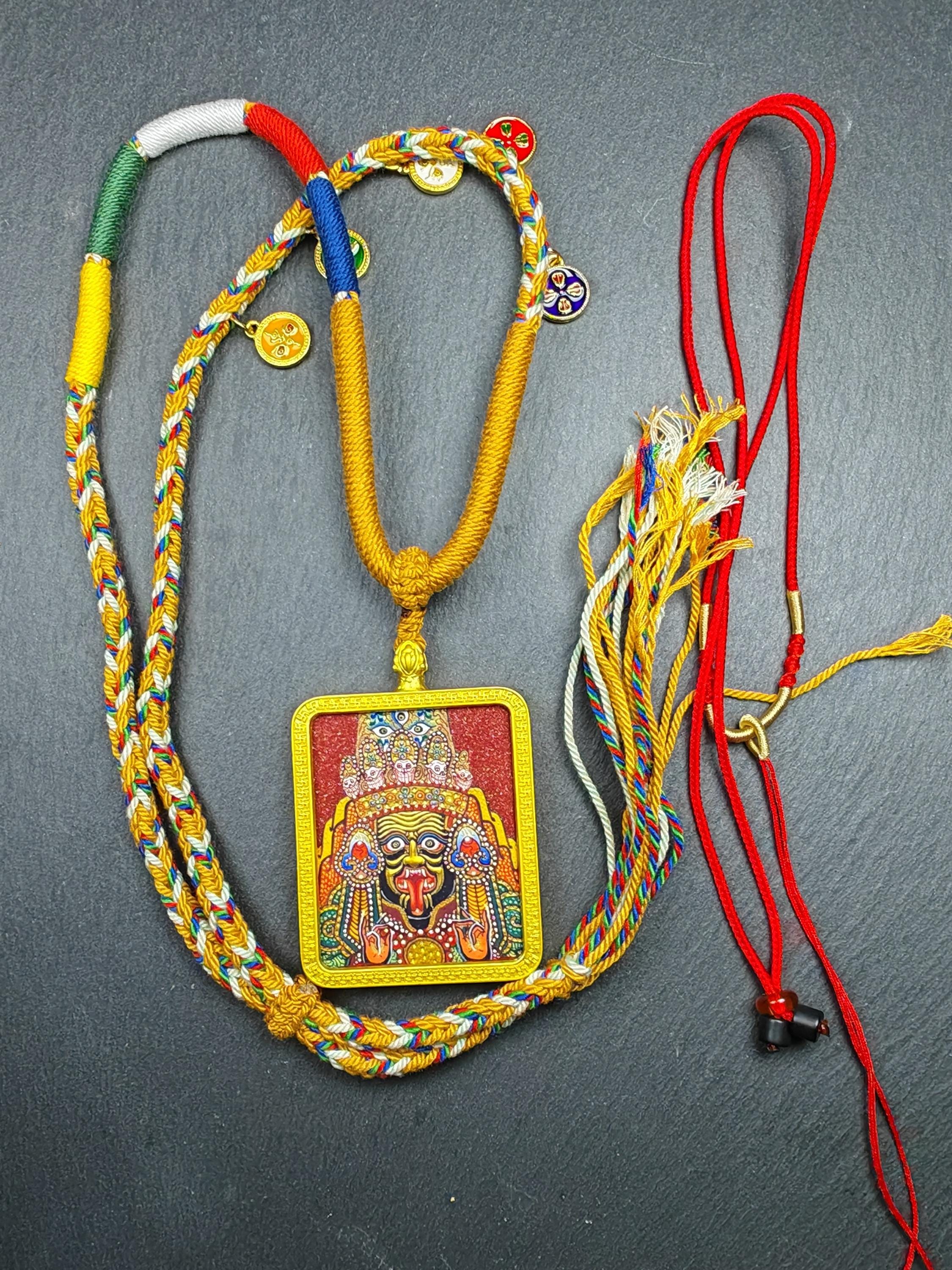 Painted Drashi Lhamo Gau Box Amulet - Mini Ghau Shrine - Portable