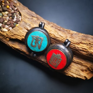 Gandhanra Antique Handmade Gau Ghau Shrine, Mini Tibetan Buddhist Altar Amulet Pendant,OM and Kalachakra Symbol