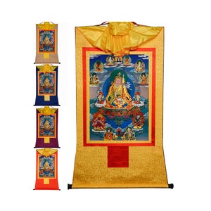 Gandhanra Bronzing Printed Thangka Art - Eight Manifestations of Guru Rinpoche,Hand Framed Tibetan Buddhist Tapestry Wall Hanging