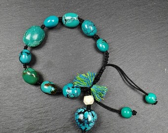 Authentic Turquoise Wrist Mala Bracelet - Old Tibetan Rosary Prayer Beads - 12mm