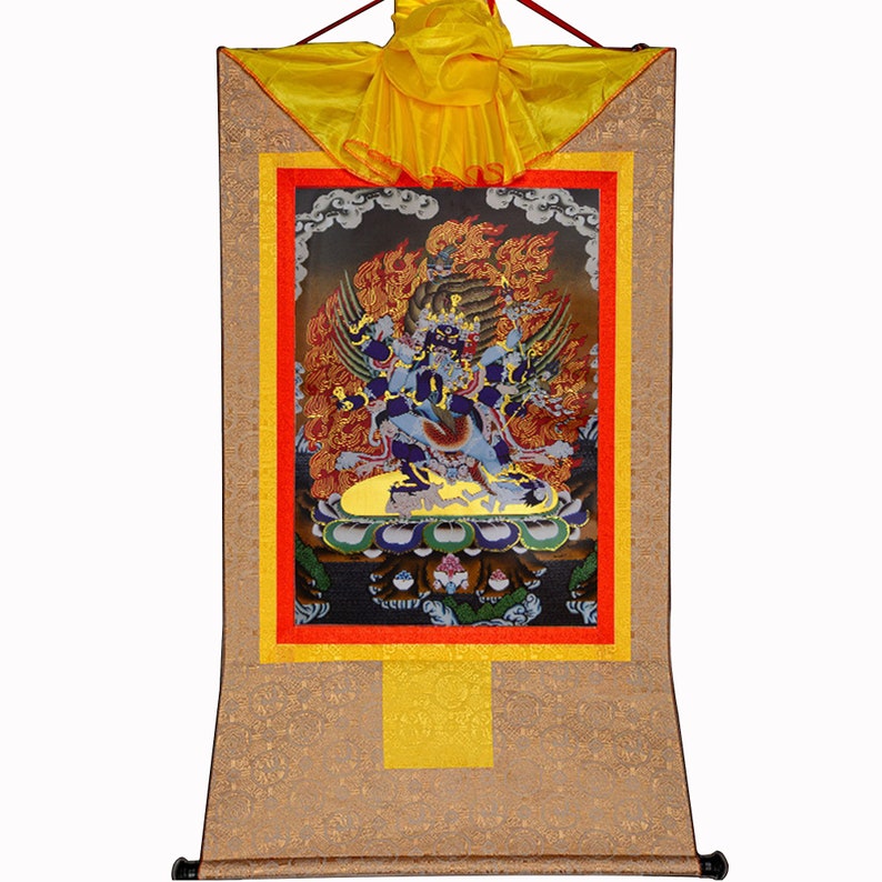 Gandhanra Bronzing Printed Thangka Art - Vajrakilaya Thangka, Vajrakumara, Hand Framed Tibetan Buddhist Thangka Wall Hanging